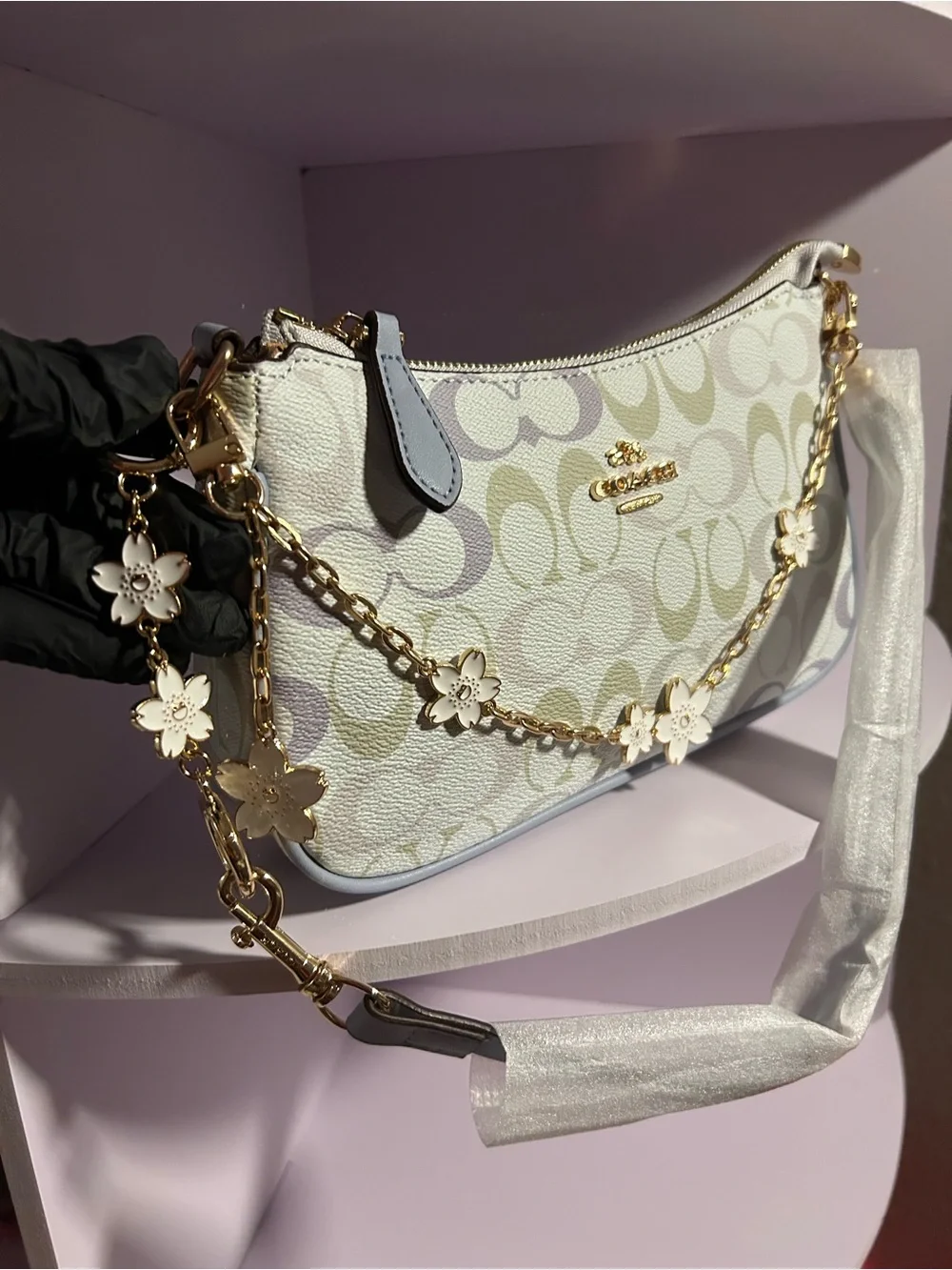 Coach Pastel Signature Mini Crossbody with Floral Chain